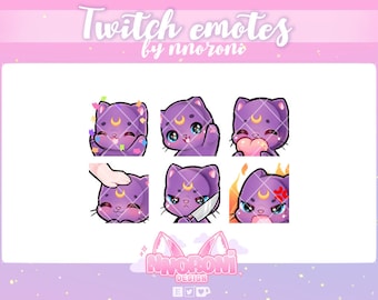 1 Set NEW Cat Emotes Purple Moon - twitch emotes / penguin emotes / animated emotes / twitch badges /