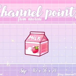Strawberry Milk box - CHANNEL POINTS / Kawaii / Leuke sub badges / Badges voor streamers / geanimeerde emotes / milk box / sub badges / twitch emotes