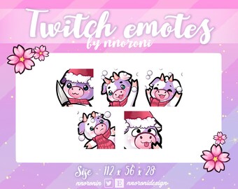 1 set KERST Witte Lila Koe Emotes - Cute Twitch Emotes / sub badges / koe sub badges / aangepaste emote / kerst emotes