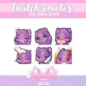 1 Set ANIMATED  NEW Cat Emotes Purple Sailor Moon - twitch emotes / penguin emotes / animated emotes / twitch badges /