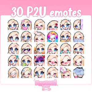 30 emotes cute girl Blonde hair Blue eyes - Twitch Emotes | sub badges | animated emotes | Chibi twitch emotes