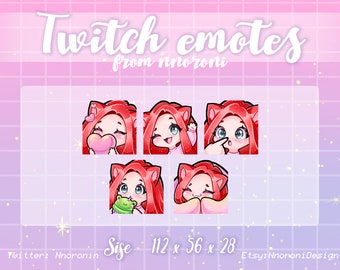 1 set Cute Chibi  Cat Girl Emote  - Red Hair Blue Eyes Twitch Emotes  / sub badges / custom emotes / Cute twitch emotes / animated emotes