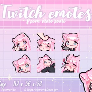 1 set Cute Chibi Cat Girl Emote  - Pink Hair Blue Eyes Twitch Emotes  / sub badges / custom emotes / Cute twitch emotes / animated emotes