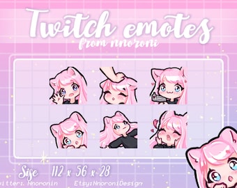 1 set Cute Chibi Cat Girl Emote  - Pink Hair Blue Eyes Twitch Emotes  / sub badges / custom emotes / Cute twitch emotes / animated emotes
