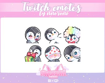 6 Set NEW Penguin Emotes BLACK - twitch emotes / penguin emotes / animated emotes / twitch badges / channel points