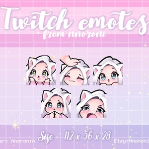 2 set Cute Chibi  Cat Girl Emote  - Silver Hair Blue Eyes Twitch Emotes  / sub badges / custom emotes / Cute twitch emotes / animated emotes