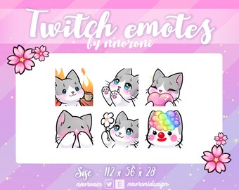 6 Set Weiß Graue Katze - Twitch Emotes / Sub Badges / Bit Badges / Kawaii Katze / Süße Twitch Emotes / süße Katze / Katzen Sub Badges