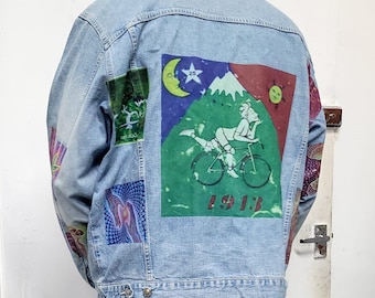 Psychedelic CUSTOMISED vintage 80's 90's trucker denim jeans jacket S-XXL