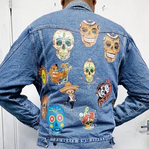 Sugar Skulls CUSTOMISED vintage 80's 90's trucker denim jeans jacket S-XXL