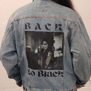 Amy Winehouse back to back customised vintage 80's 90's trucker denim jeans jacket S-XXL zdjęcie 2