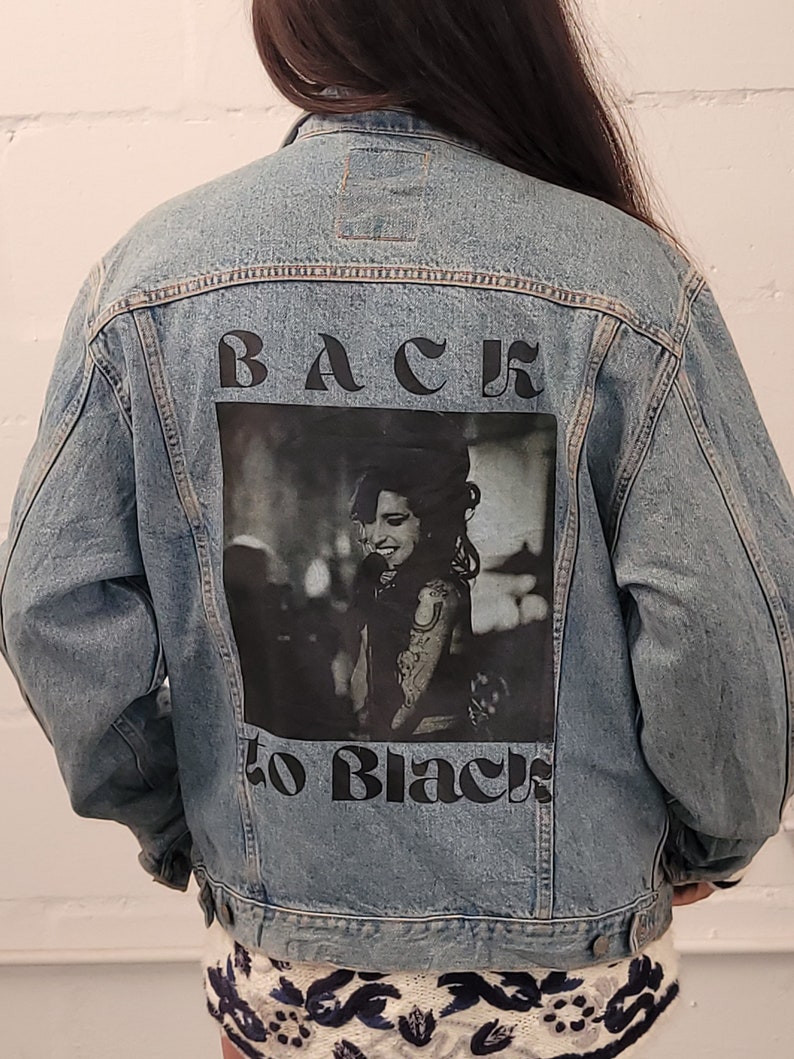 Amy Winehouse back to back customised vintage 80's 90's trucker denim jeans jacket S-XXL zdjęcie 2