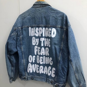 Customized vintage TEXT Design Denim Jacket 80&#39;s 90&#39;s trucker denim jeans jacket S-XXL