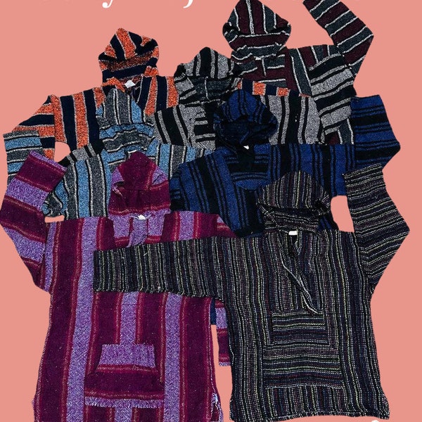 Vintage manta mexicana estilo Baja Poncho sudadera con capucha - varios tamaños disponibles