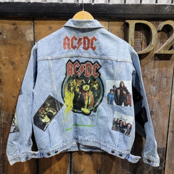 ACDC CUSTOMISED vintage 80's 90's trucker denim jeans jacket S-XXL