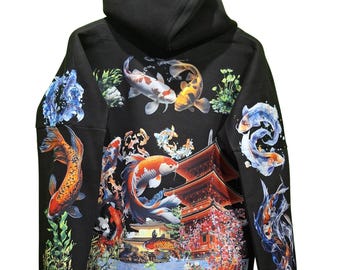 Koi Fish Theme Custom Graphic Printed Hoodie I Unisex Graphic Hoodie Various Sizes