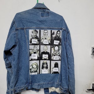 Horror Halloween customised vintage 80&#39;s 90&#39;s trucker denim jeans jacket S-XXL