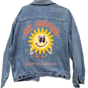 Hey Sunshine customised vintage 80&#39;s 90&#39;s trucker denim jeans jacket S-XXL