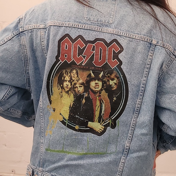 ACDC personnalisé vintage 80's 90's trucker denim jeans veste S-XXL