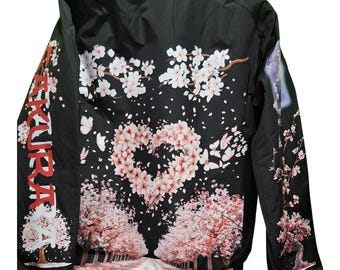 Bomber Jacket with Japanese Sakura Design – Stylish and Warm Outerwear For Winter in Various Sizes
