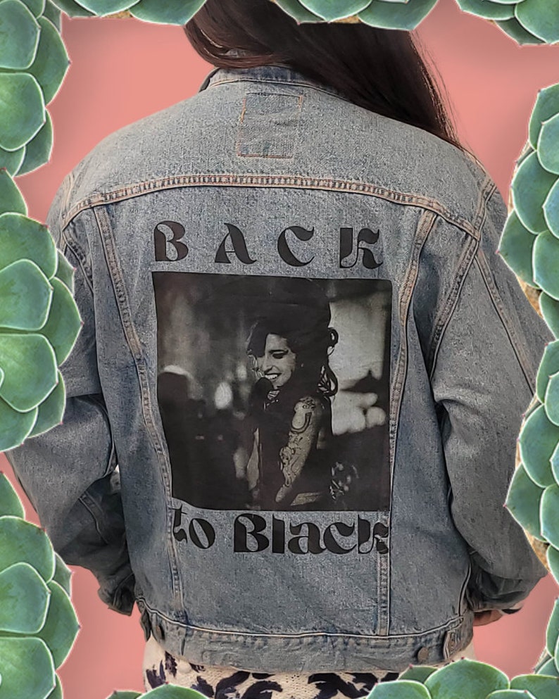 Amy Winehouse back to back customised vintage 80's 90's trucker denim jeans jacket S-XXL zdjęcie 1