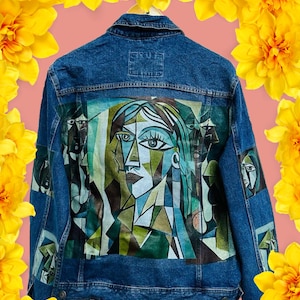 Picaso Art CUSTOMISED vintage 80&#39;s 90&#39;s trucker denim jeans jacket S-XXL