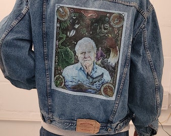 David Attenborough customised vintage 80's 90's trucker denim jeans jacket S-XXL