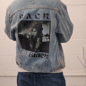 Amy Winehouse back to back customised vintage 80's 90's trucker denim jeans jacket S-XXL zdjęcie 3