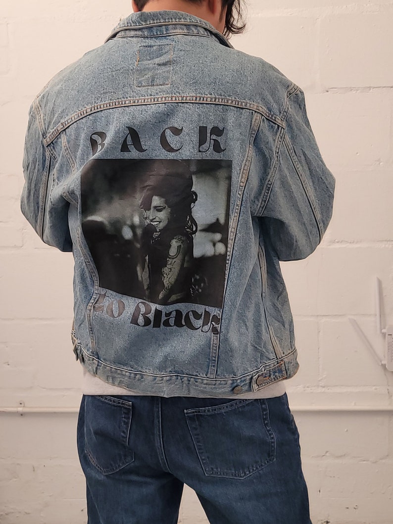 Amy Winehouse back to back customised vintage 80's 90's trucker denim jeans jacket S-XXL zdjęcie 3