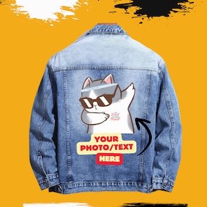 A to Z, Your Design/Text Single & Multi-Patch Printed Customised Vintage 80&#39;s 90&#39;s Trucker Denim Jeans Jacket S-XXL
