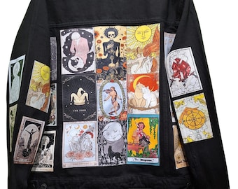 Tarot Design CUSTOMISED vintage 80's 90's trucker denim jeans jacket S-XXL | Printed Denim Jacket