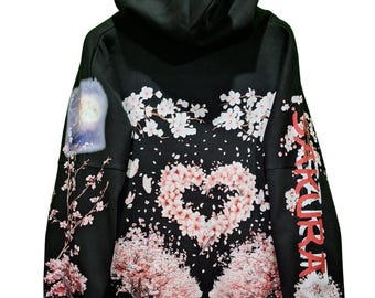 Japanese Flower SAKURA Custom Graphic Printed Hoodie I Unisex Graphic Hoodie Various Sizes