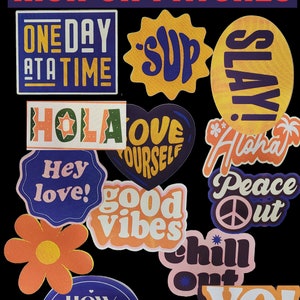 Iron-on patches, stickers, and decals for various applications with stylish and captivating quotes and phrases.