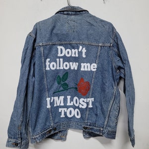 Dont follow customised vintage 80&#39;s 90&#39;s trucker denim jeans jacket S-XXL