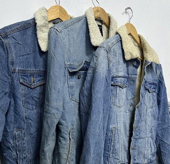 Vintage Sheepskin Denim Jackets Warm Stylish Multiple Sizes Shearling Denim Jacket Etsy Canada