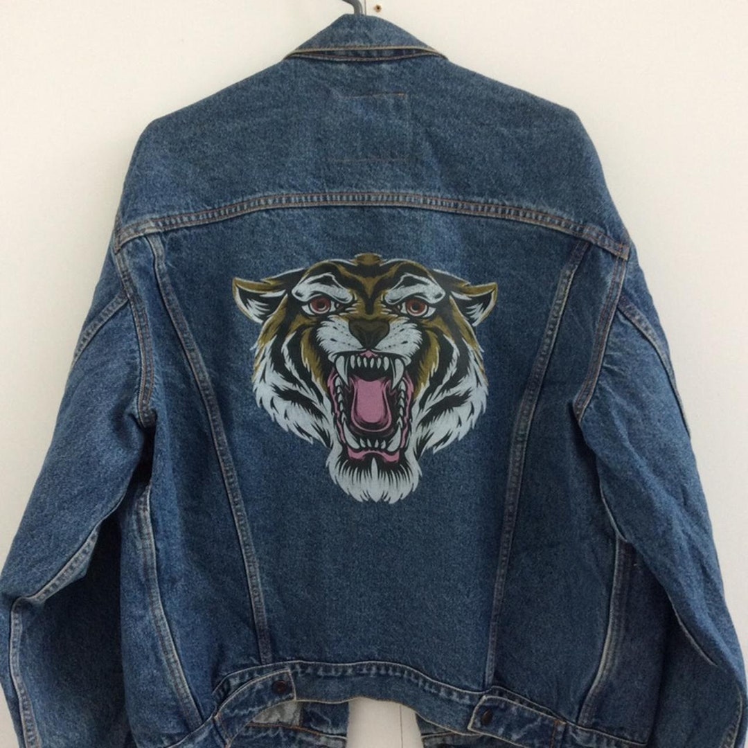 Tiger Customised Vintage 80's 90's Trucker Denim Jeans Jacket S-XXL - Etsy
