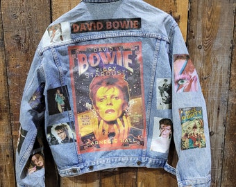 david bowie Ziggie stardust PERSONALIZZATO vintage anni '80 anni '90 giacca jeans denim trucker S-XXL