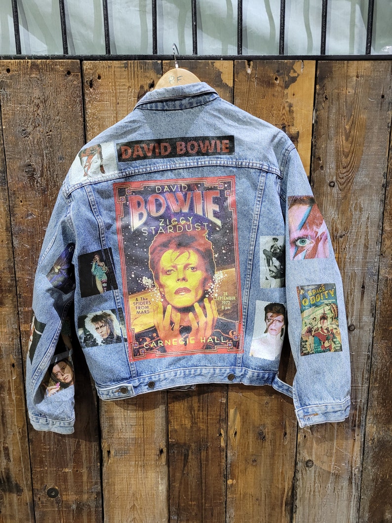 david bowie Ziggie stardust PERSONALIZZATO vintage anni '80 anni '90 giacca jeans denim trucker S-XXL immagine 1