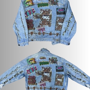 Graffiti CUSTOMISED vintage 80&#39;s 90&#39;s trucker denim jeans jacket S-XXL