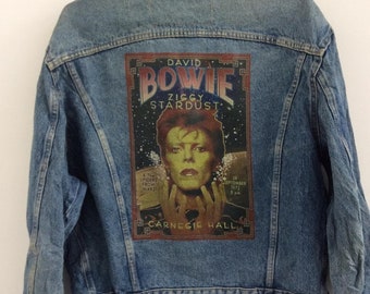 david bowie Ziggie stardust customised vintage 80&#39;s 90&#39;s trucker denim jeans jacket S-XXL