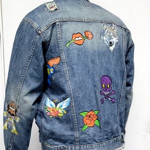 Cool Arts CUSTOMISED vintage 80&#39;s 90&#39;s trucker denim jeans jacket S-XXL