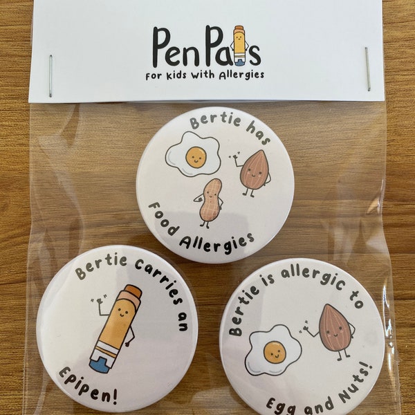 Personalised Allergy Alert Button Badges / Set of 3 / 45mm / Food Allergies / Allergy Alert / Button Badge / Custom Made / EpiPen / Allergy