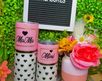 Mother and Daughter Tumbler| Custom Tumbler| Tumbler Set| Tumblers With Hearts| Glitter Tumbler| Gift For Her