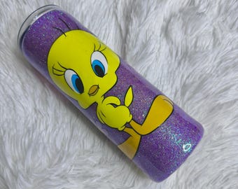 20oz Tweety Bird Tumbler| Glitter Tumbler| Stainless Steel Tumbler| Epoxy Tumbler| Tweet Bird| Skinny Tumbler| Gift| Cartoon| Tweety Cup|