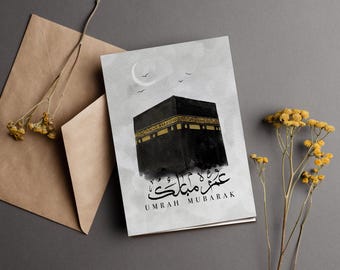 Hand Illustrated Umrah Mubarak Card: Luxury A6 Greeting Card
