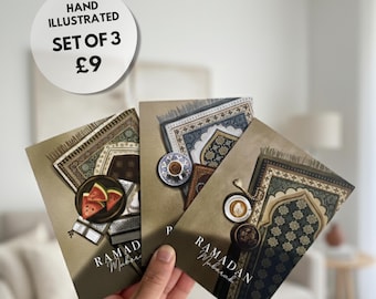 Luxury Hand-Illustrated Ramadan Cards: Set of 3, Islamic Design