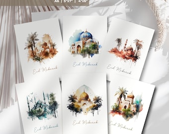 Printable Eid Mubarak Cards | Digital Eid Cards | Beautiful Digital Eid Cards | Instant Download Eid Cards | A6 | 4x6 | 5x7 | Downloadable