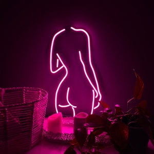 Arte de parede de sinal de néon de corpo feminino | decoração de arte de linha de corpo feminino | sinal de néon rosa corpo feminino | sinal de néon sala estética | linha de corpo de luz neon