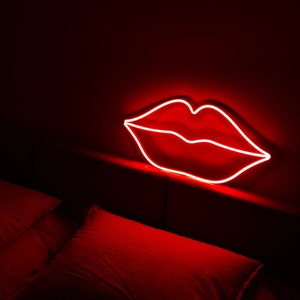 Lips neon sign decor | neon sign mouth | red lips neon | kisses | gift for girl | aesthetic decor | lips wall art | Neon LED sign lips