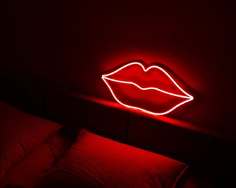 Lips neon sign decor | neon sign mouth | red lips neon | kisses | gift for girl | aesthetic decor | lips wall art | Neon LED sign lips