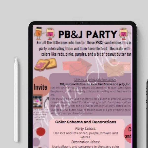 Peanut Butter and Jelly Party Plan, PBJ Party, Party Ideas, Themed Party Planner, Party Checklists, Party Decorating Ideas, Games & Crafts,